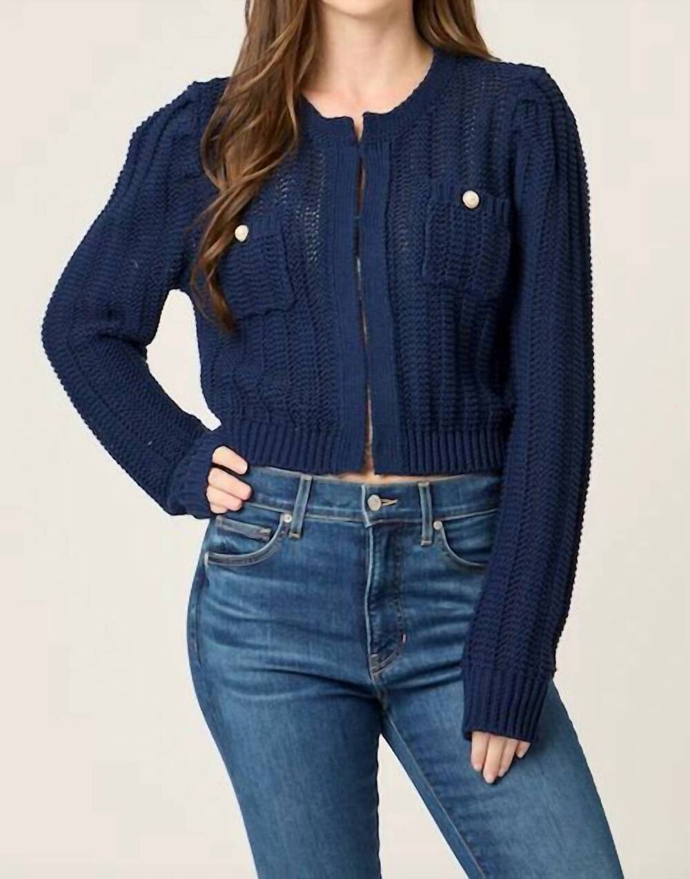 NEW BTB LOS ANGELES jade crewneck cardigan in navy